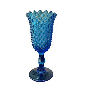 Westmoreland Sawtooth Bermuda Blue Celery Goblet Pedestal Vase Diamond Cut